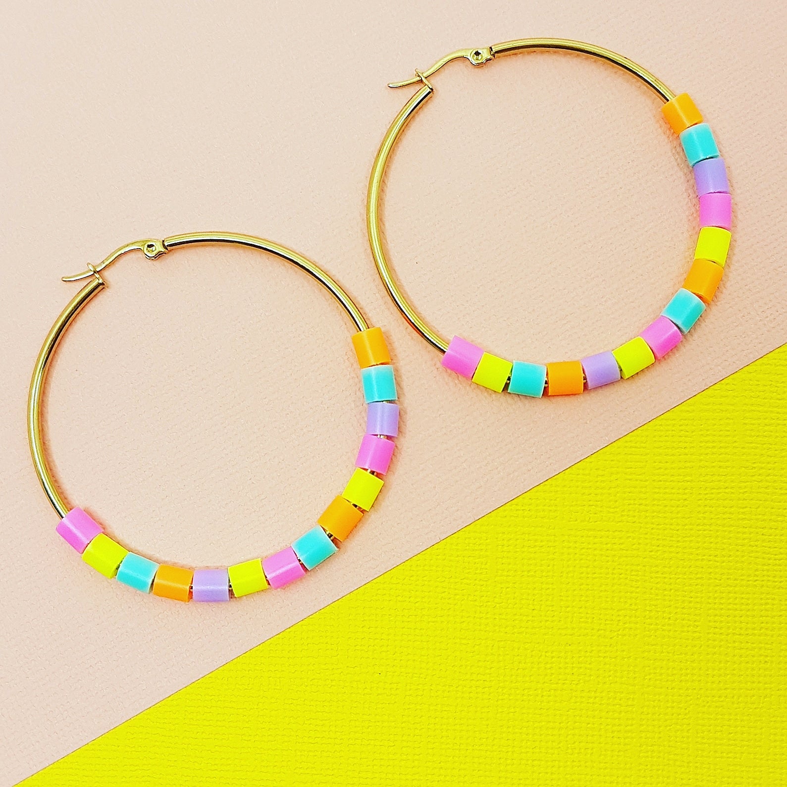 fluro confetti | hoop earrings 50mm