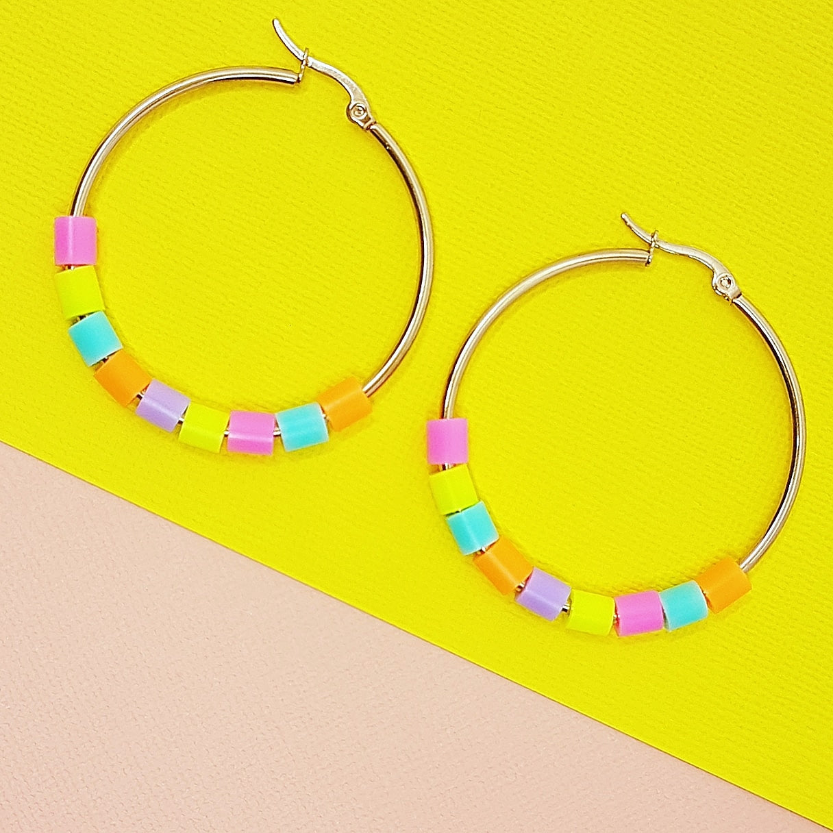 fluro confetti | hoop earrings 40mm