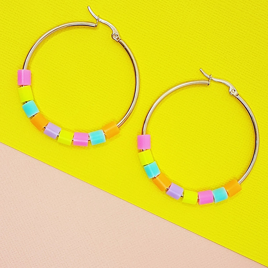 fluro confetti | hoop earrings 40mm